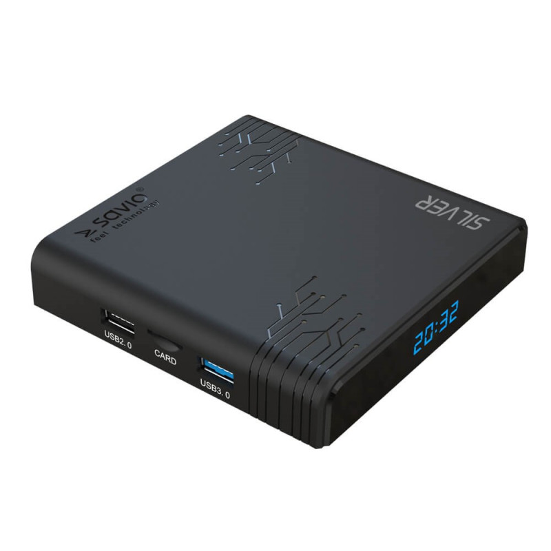 SAVIO SMART TV BOX SILVER 2/16 GB ANDROID 9.0 PIE, 8K, HDMI V 2.1, WIFI, USB 3.0 TB-S01